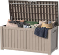 150 Gallon Outdoor Deck Box, Lockable Waterproof Outdoor Storage Boxes For Garden Tools,Indoor Cushions,Accessories Outside Storage Resin Weatherproof Container(Grey)