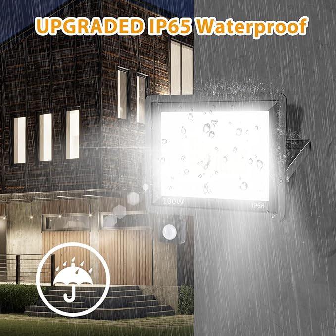 YANYCN 2 Pack 100W LED Motion Sensor Flood Light, Dusk to Dawn, IP66 Waterproof