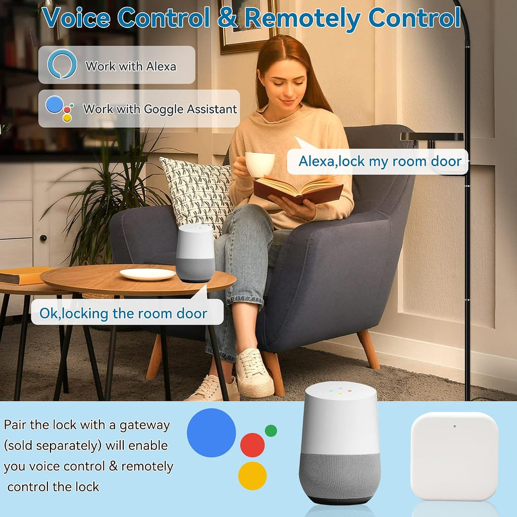 fingerprint smart door lock front door with handle, side view
