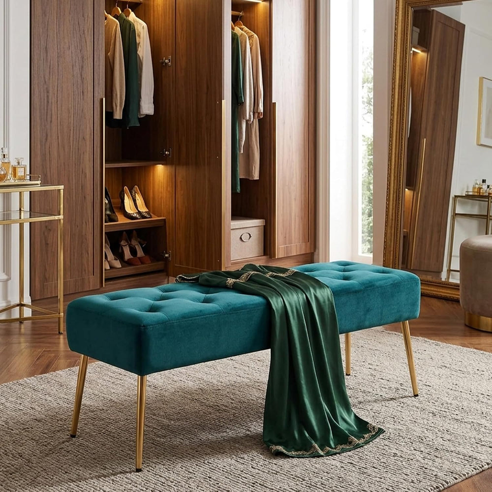 DUHOME Modern Velvet Bench Ottoman, Upholstered Bedroom Benches