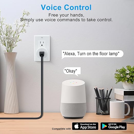 WiFi Smart Outlet Plug with Remote, Compatible with Alexa and Google Home via