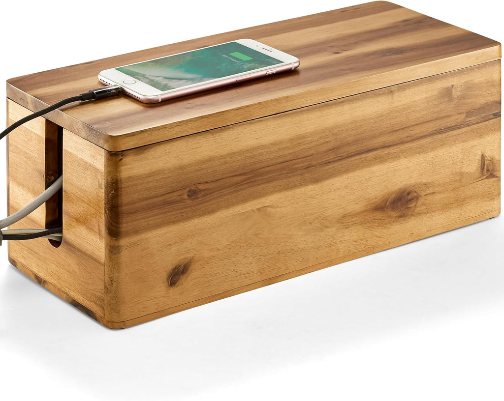 TIDITA Acacia Wood Cable Management Box Round Edge