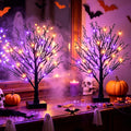 Halloween Decor Indoor, 2 Pack 24 Inch Black Halloween Tree Set, 48 Orange & Purple LED Lights, USB & Battery Powered Tabletop Spooky Twig Trees with 6H Timer, Creepy Halloween Decorations for Mantels