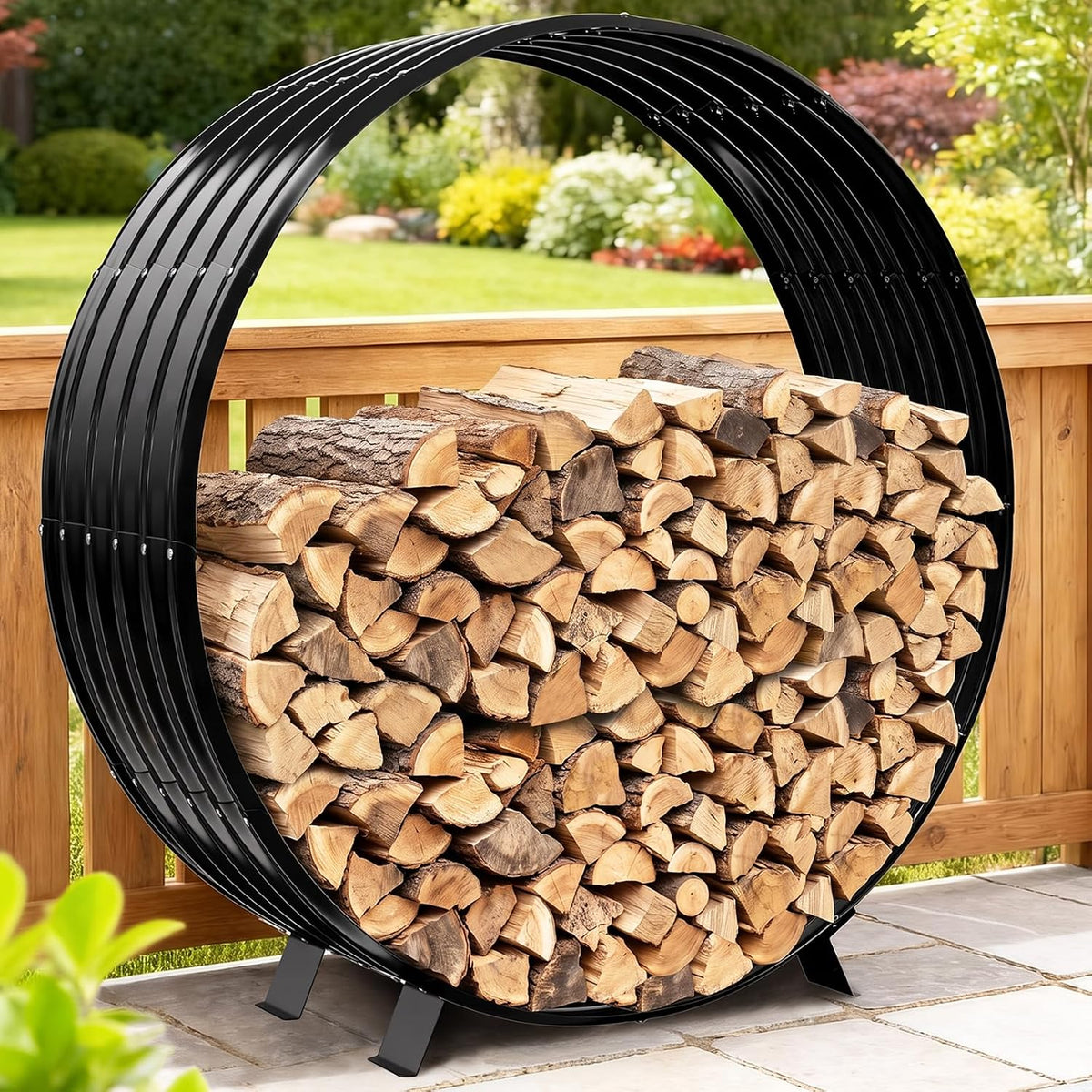 47" Firewood Rack with Roof Cover, Indoor & Outdoor Log Holder Keeps Firewood Dry, Clean & Organized for Fireplace, Patio & Backyard, Heavy-Duty Steel Wood Storage Rack, 600LBS Capacity