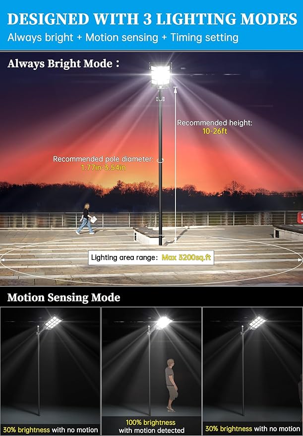 Gefolly SL-6000W Solar Street Light Outdoor, Wide Angle 600000LM Commercial