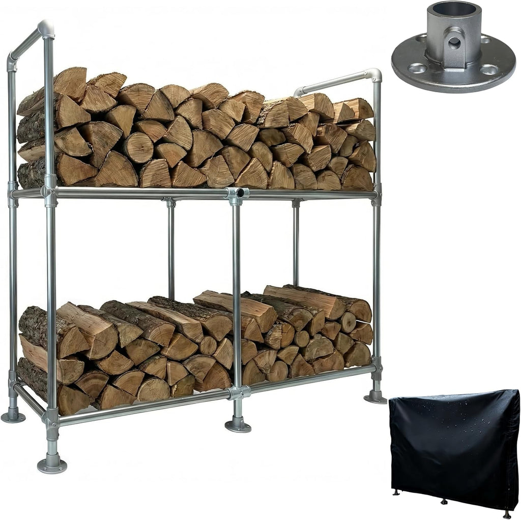 6ft Heavy Duty Firewood Rack Outdoor with Cover,2-Tier,6 Aluminum Base Feet