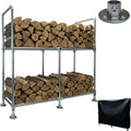 6ft Heavy Duty Firewood Rack Outdoor with Cover,2-Tier,6 Aluminum Base Feet