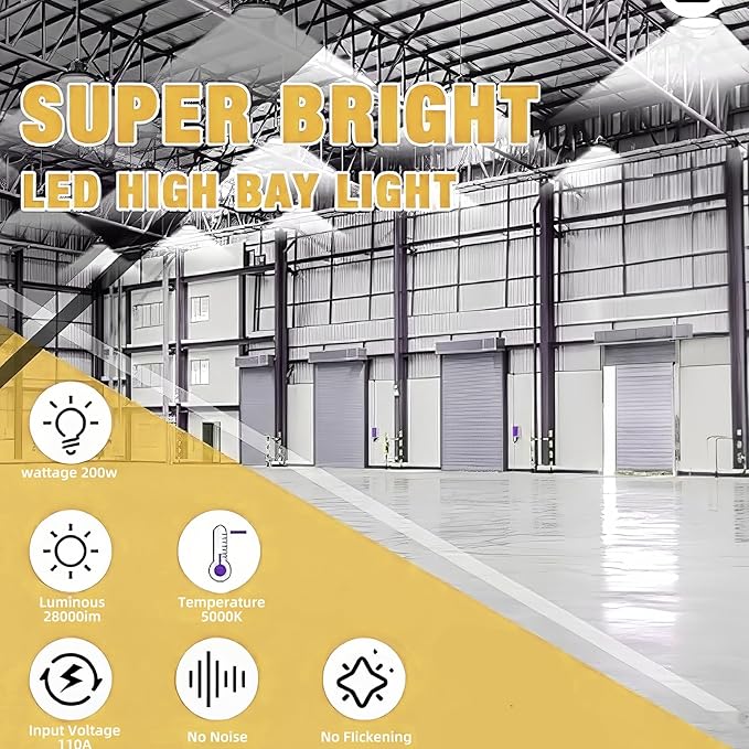 SOUTHLEVY 2 Pack UFO 200W LED High Bay Light, 5 ft Cable