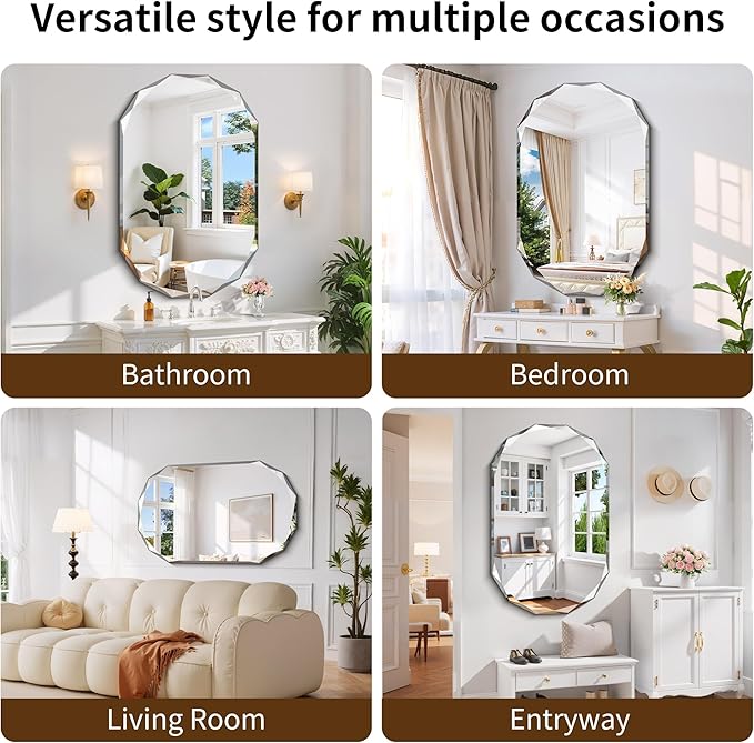 GLASHOM Beveled Edge Frameless Bathroom Mirror, Oval Wall Mirror