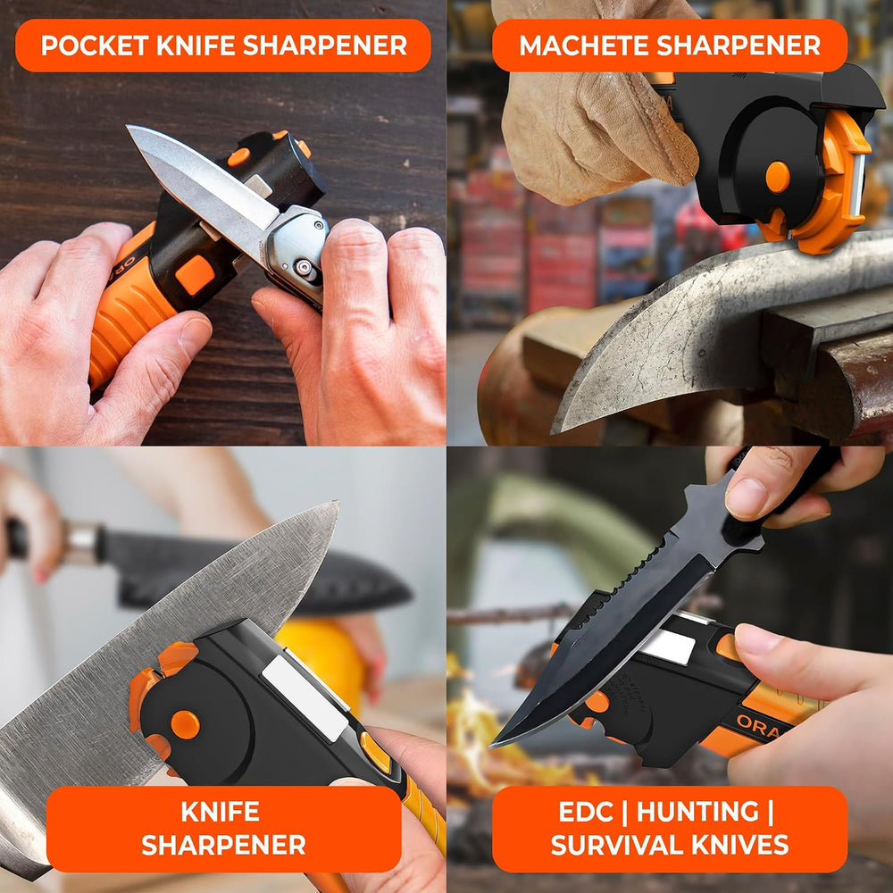 Orange Ninja 7-in-1 Garden Tool & Knife Sharpener- One Tool for Every Blade