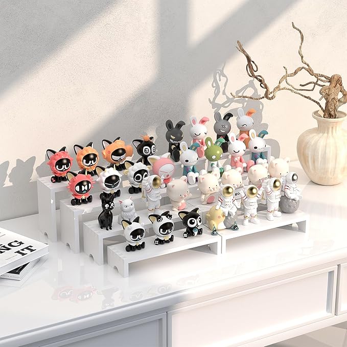 4 Set Large White Wooden Tiered Riser Display Stands