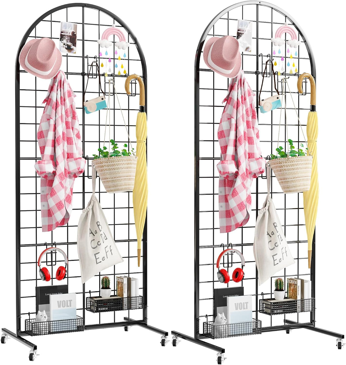 Asee'm Grid Wall Panels Display Stand 2' x 5.2' FT Black Movable Wire Grid Wall (2PCS)