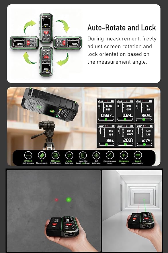 ZC-SG60 Dual Laser Measuring Tool, 196Ft Green-Beam Bilateral Digital Laser