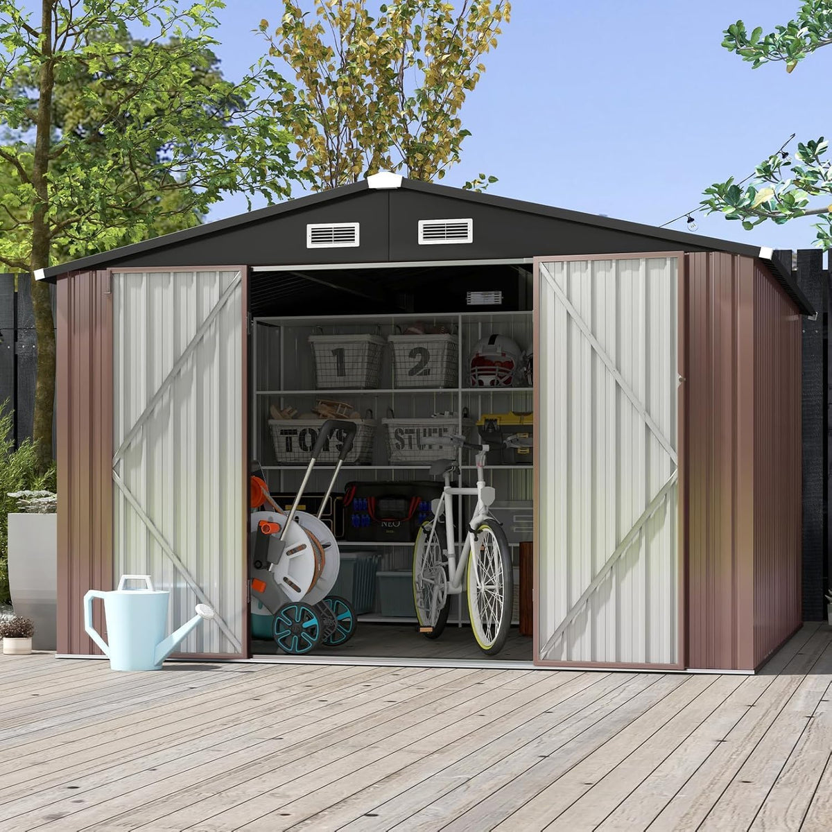 Aoxun 10x8 FT Shed Outdoor Storage Shed with Floor Brown