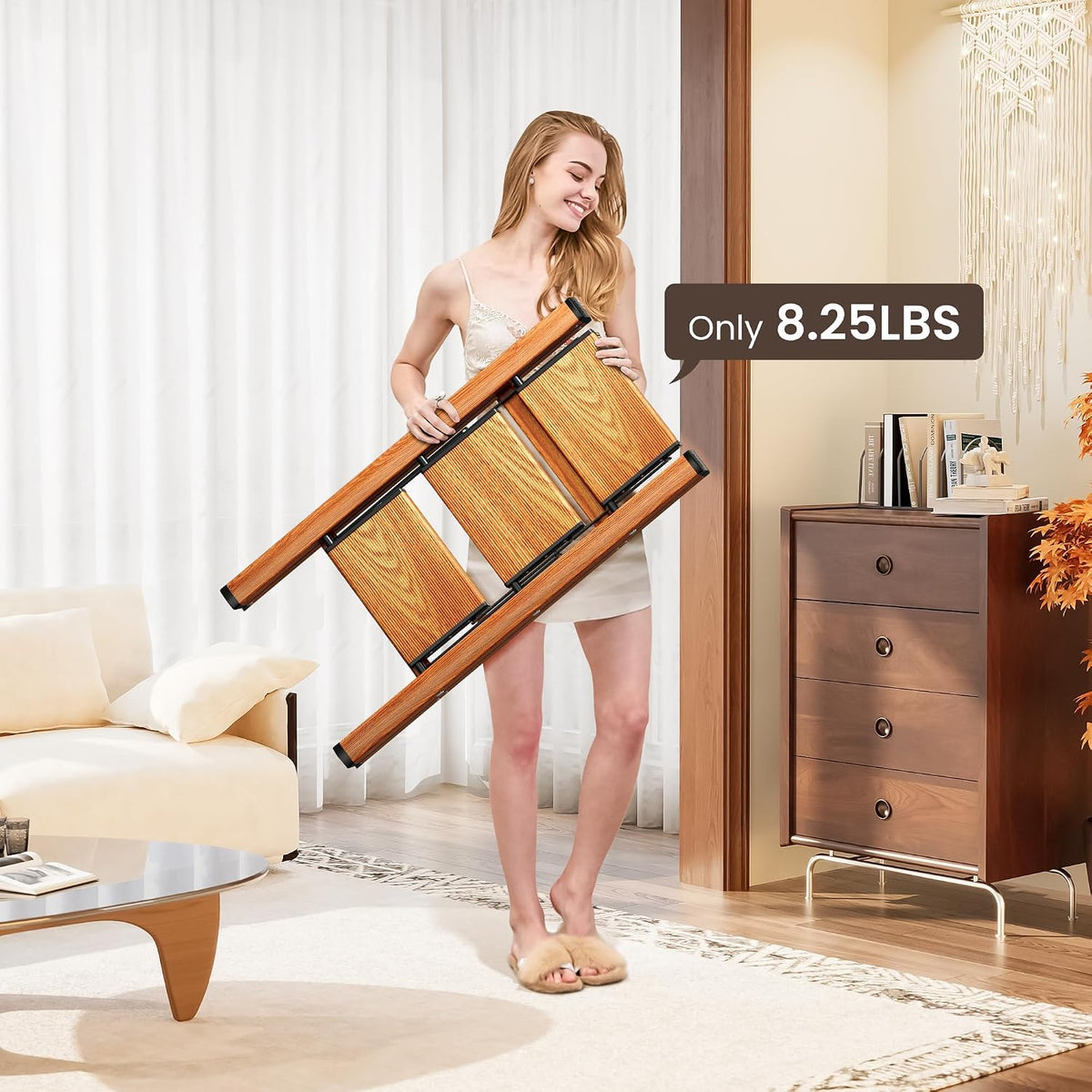 3 step ladder, folding step stool with anti-slip showing dimensions