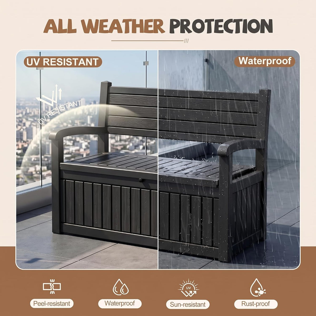 efu outdoor bench storage deck box waterproof wicker, side view