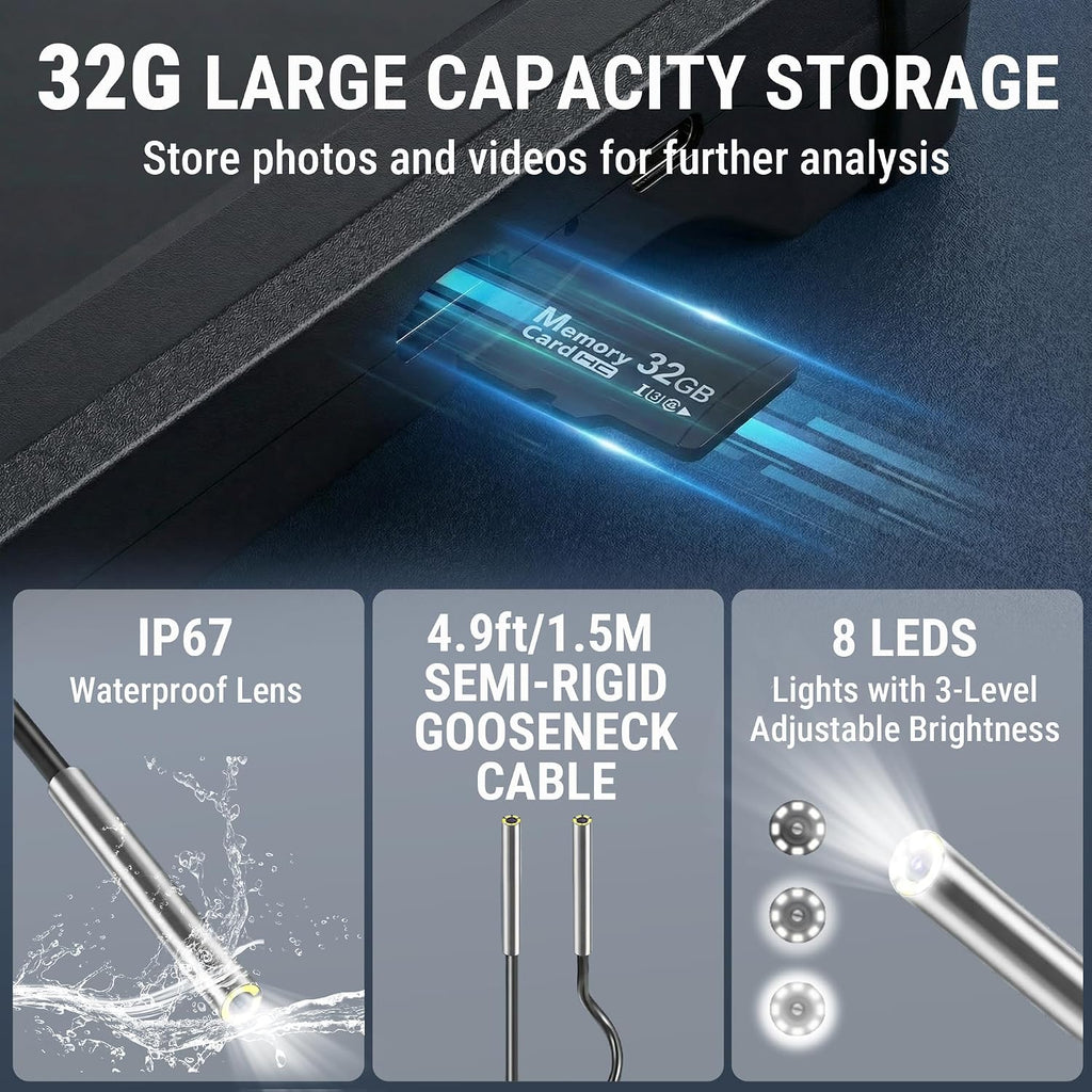 articulating borescope camera, 8mm borescope endoscope with 5", package contents