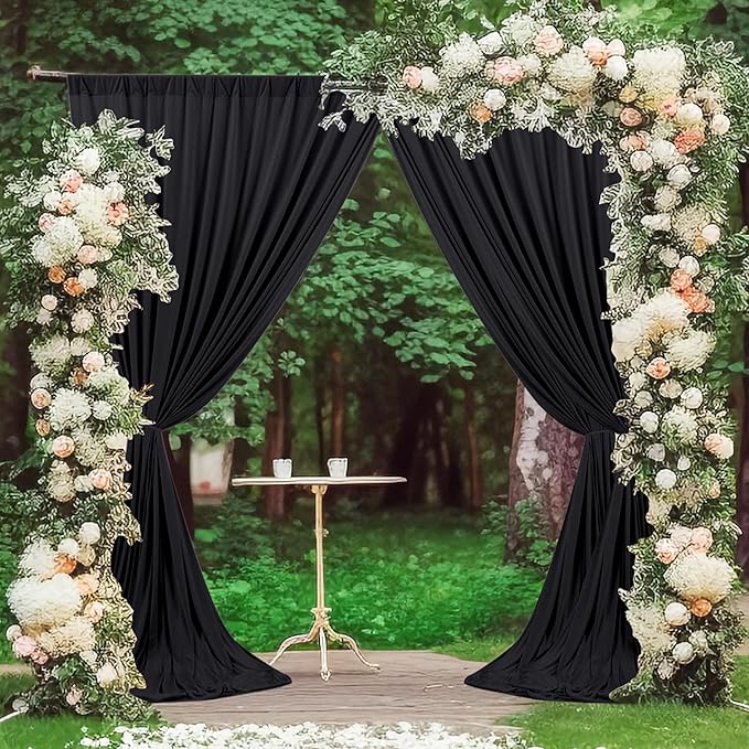 MEETSKY Black Backdrop Curtains for Parties - 10ft x 8ft Party Photo Background Curtain Rod Pocket Fabric Drapes Panels for Boys Birthday Holiday Home Halloween Decoration, 5ft x 8ft, 2 Panels