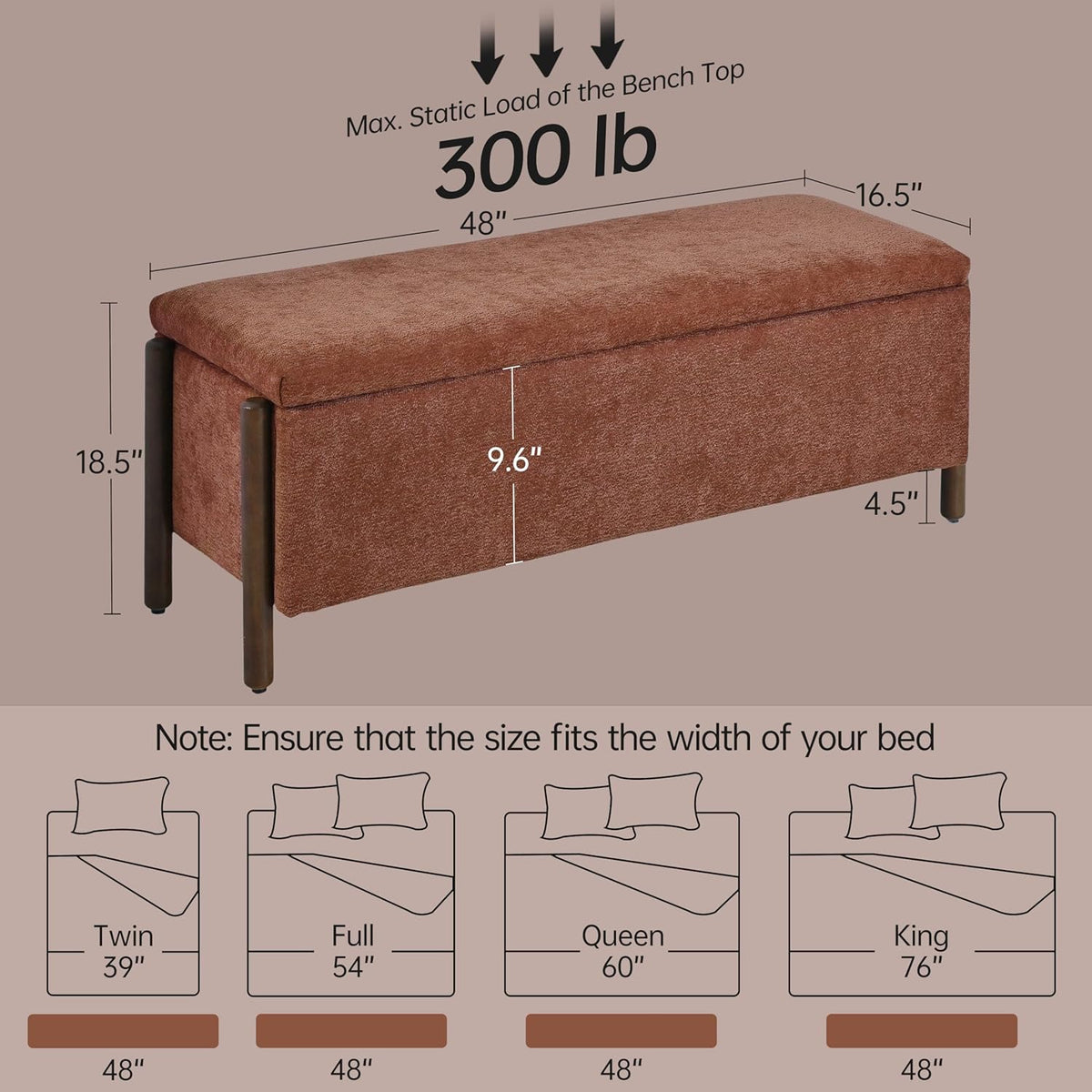 usaint 47" fabric upholstered end of bed storage shown in use
