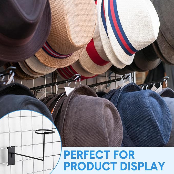 Blulu 12 Pcs Hat Displayer for Gridwall, Metal Hat Helmet Rack Retail Store