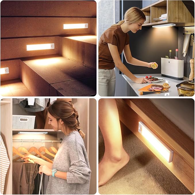 6 Pack Under Cabinet Lighting Wireless, 68 LED Rechargeable Battery Motion