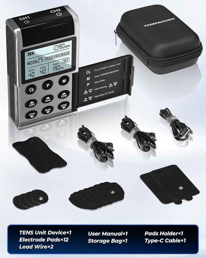 KingPavonini 4-IN-1 TENS Unit Muscle Stimulator, DIY & TENS & EMS & MASS