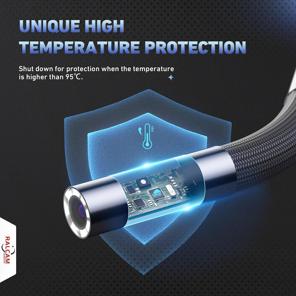 ralcam 360° articulating borescope, 6.2mm/0.24in slim probe, front angle view