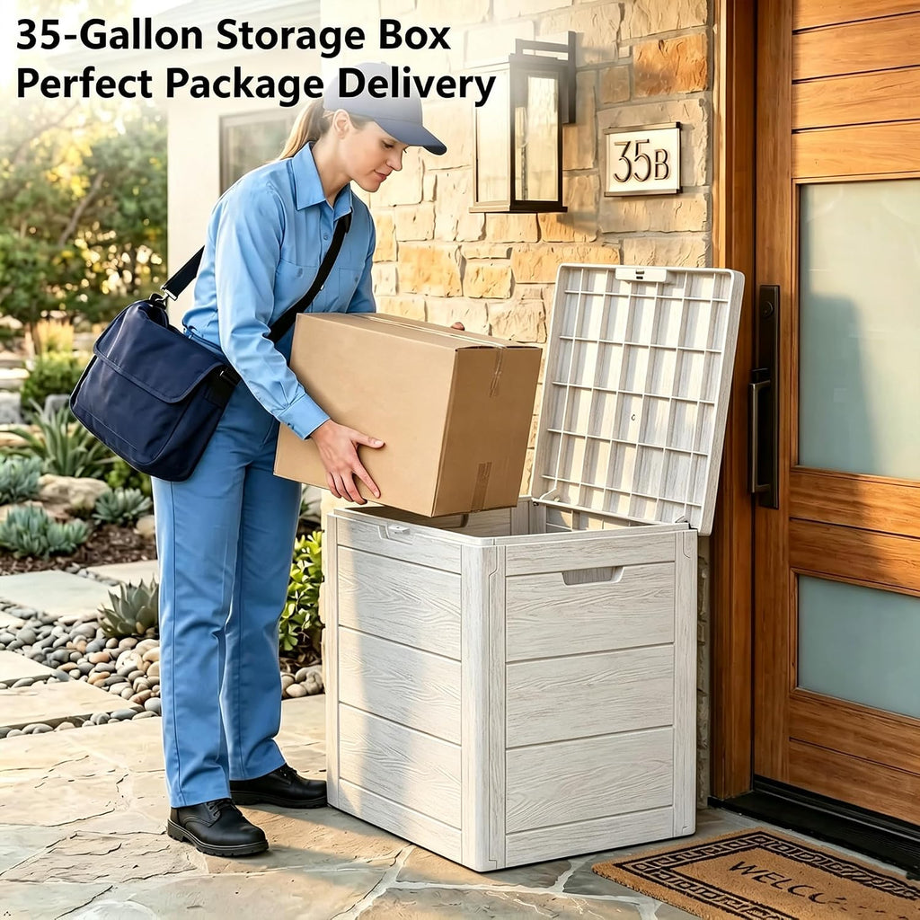 35 gallon deck box, waterproof outdoor storage box, package contents