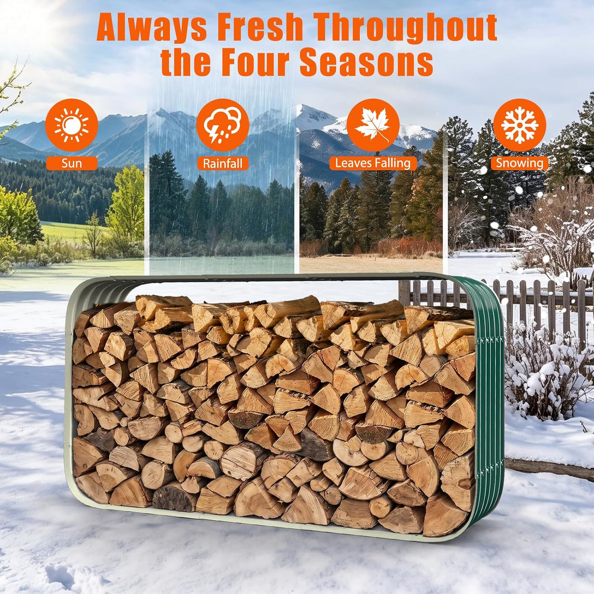 66" cuboid metal sheet firewood rack outdoor or, close-up detail