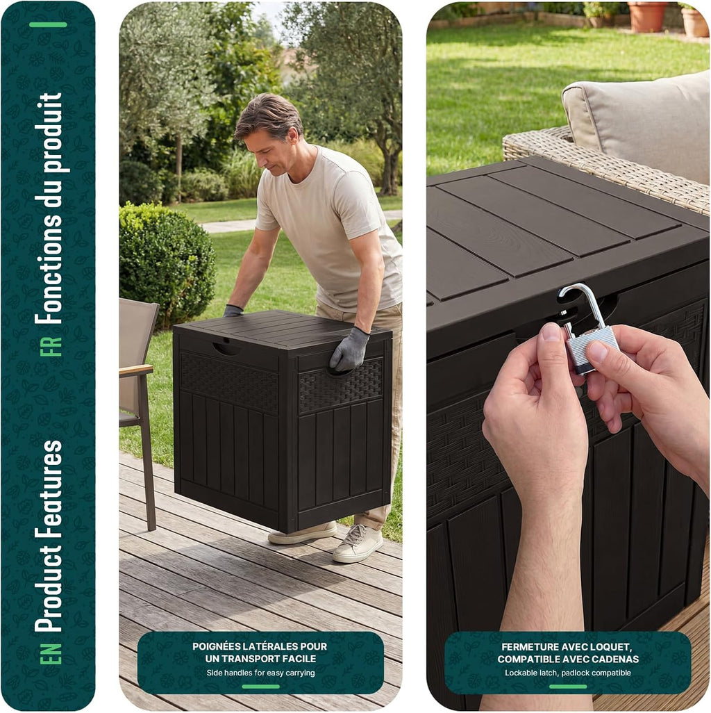 vounot® 126l outdoor storage box with lid, lockable, package contents