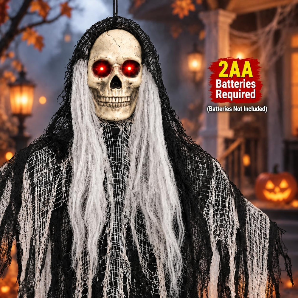 Halloween Decorations Outdoor, 3 Pack Glowing Eyes Hanging Skeleton Ghosts