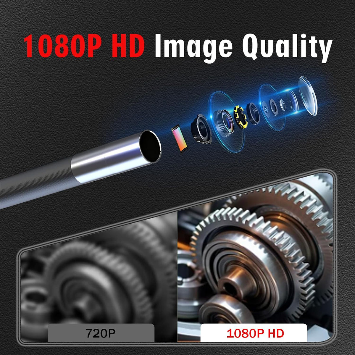 2-way articulating borescope w/light,0.24in probe endoscope for auto, side view