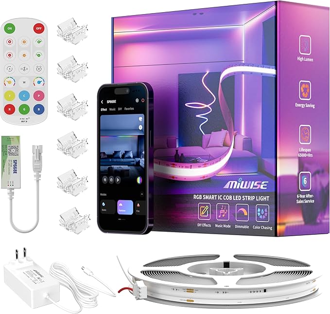 MIWISE COB LED Strip Light, RGB Smart IC COB LED Strip Lights Music Sync