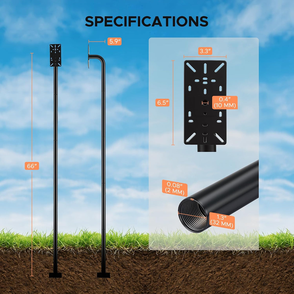 co-z keypad mounting post, 24.4 to 66 in, side view