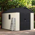 Greesum 8x10FT Plastic Outdoor Storage Shed with Floor, Resin Sheds, Beige