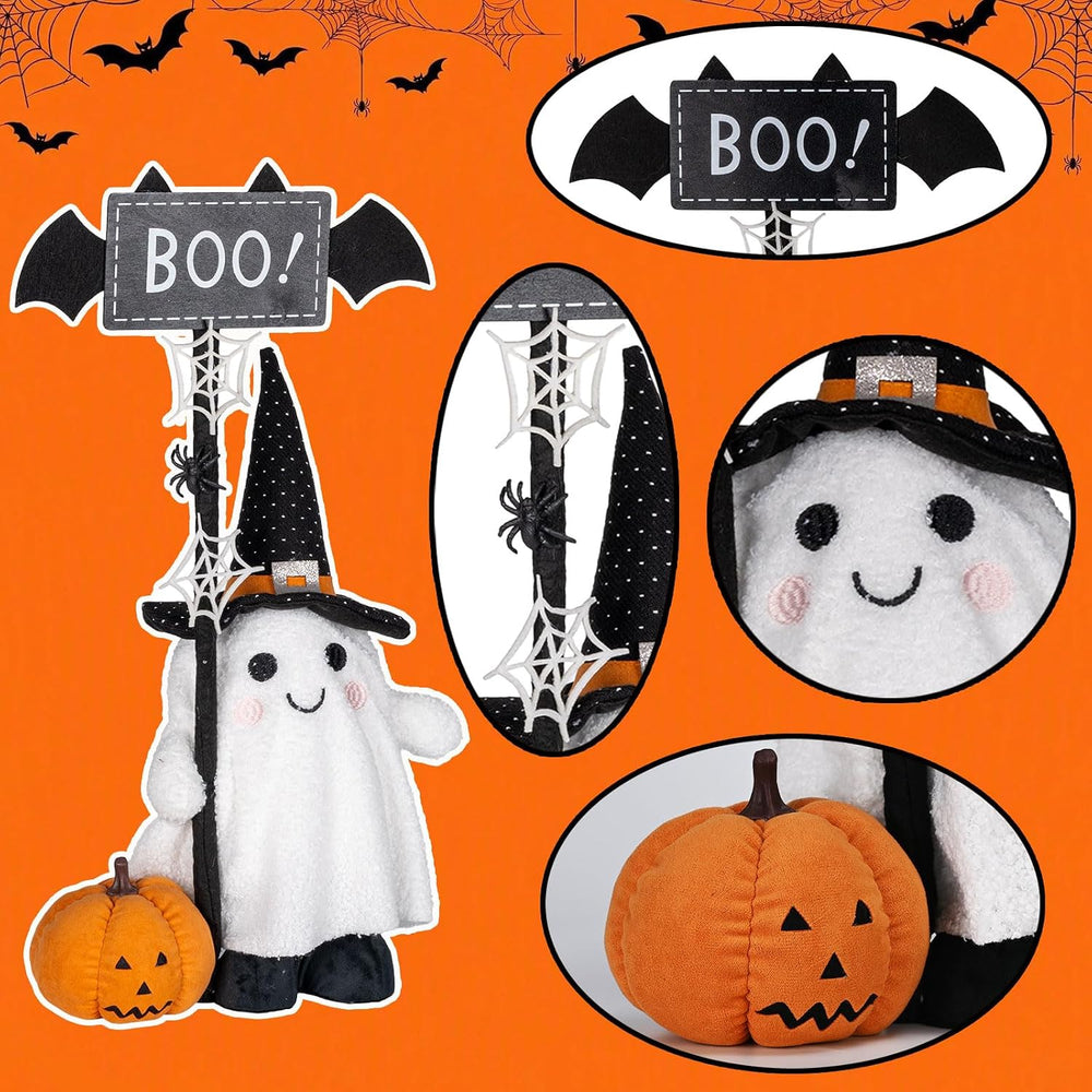 unanscre Standing Halloween Ghost Plush Decor with Adjustable Sign&Pumpkin