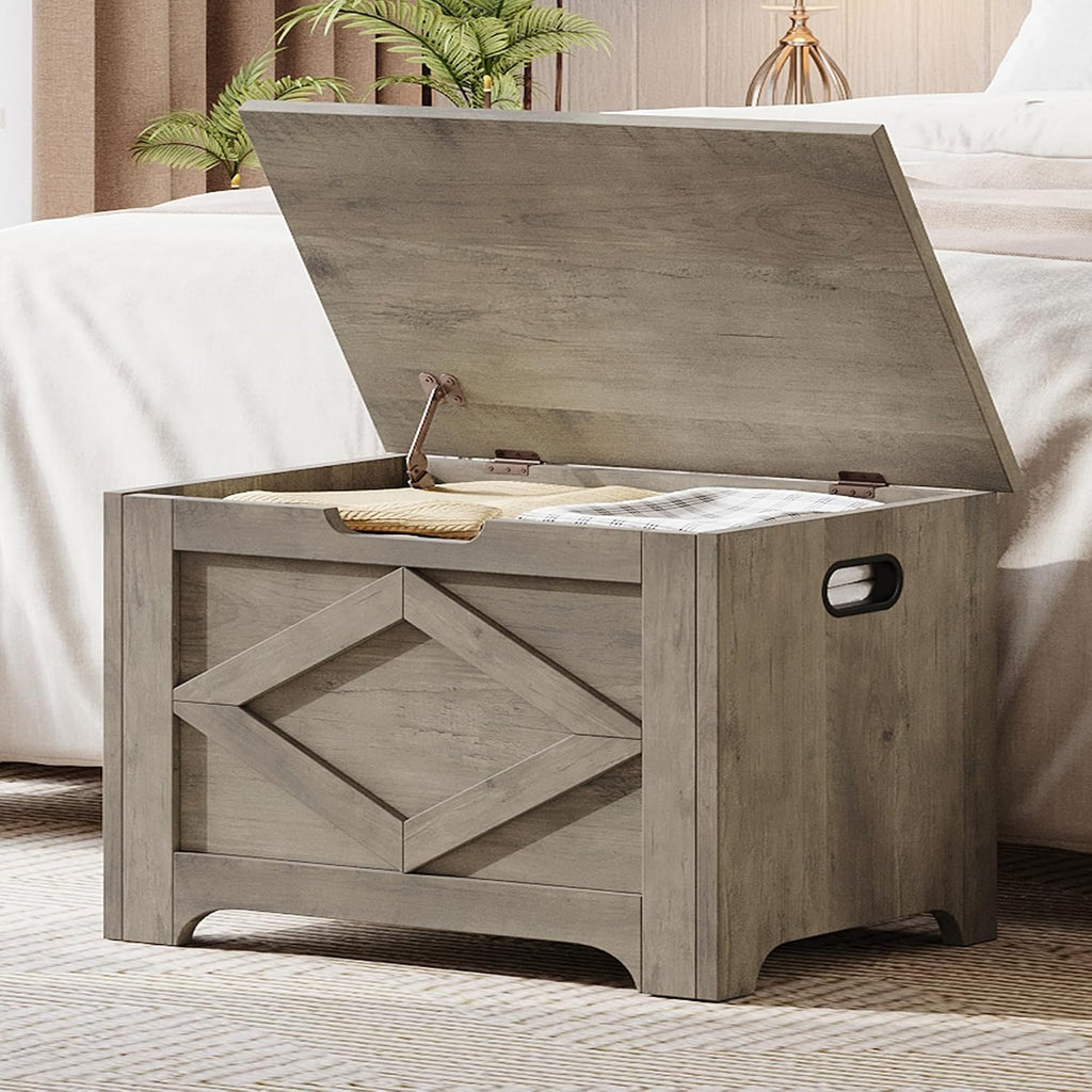 garveehome 23.6 in storage chest, wooden storage bench, side view