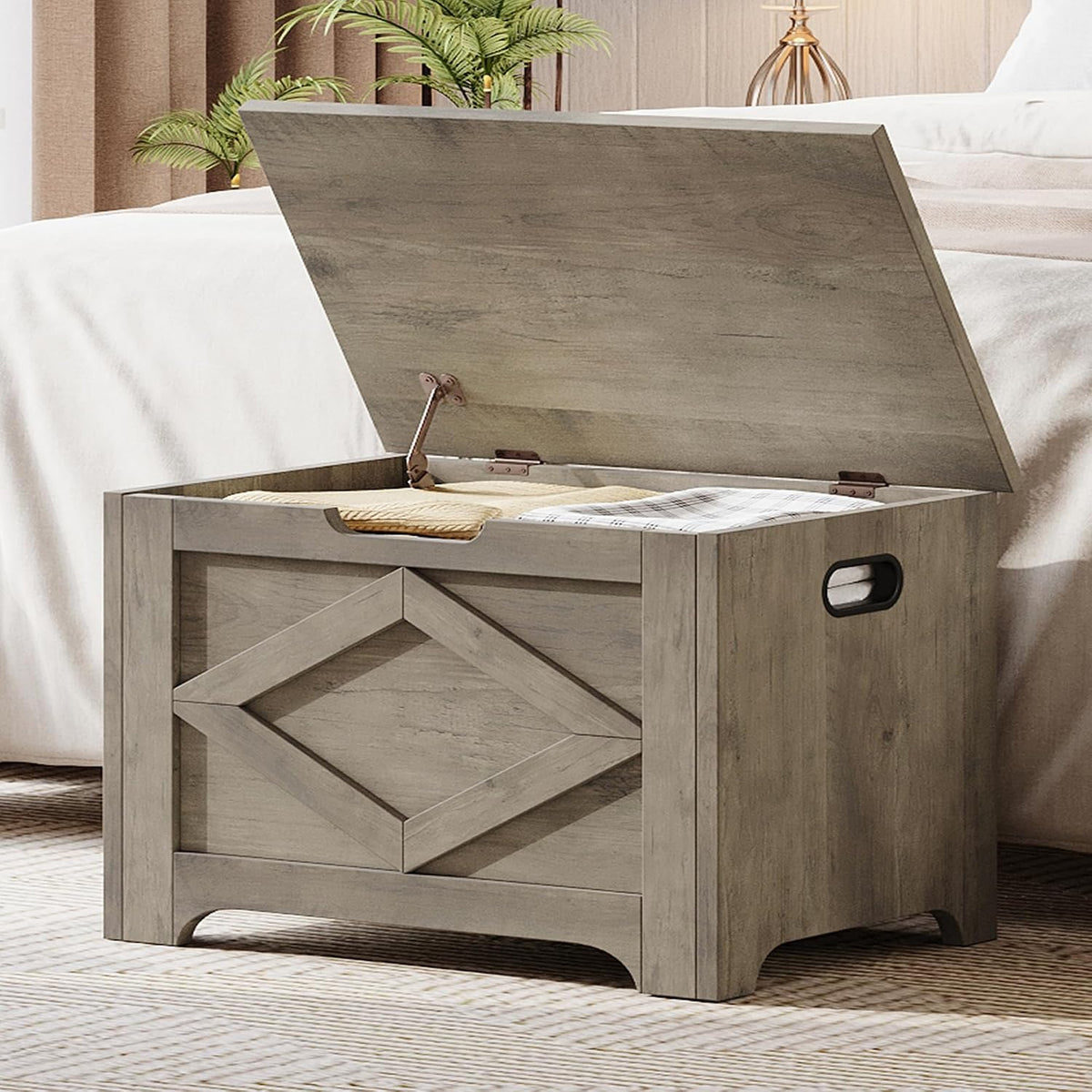 garveehome 23.6 in storage chest, wooden storage bench, side view