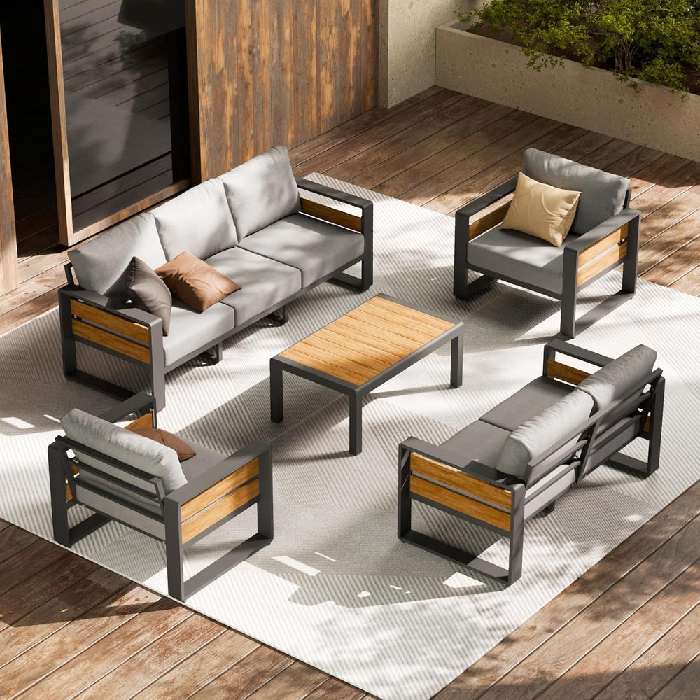 ZANDOR Aluminum Outdoor Patio Furniture Set with Table,7 Seat,Dark Gray