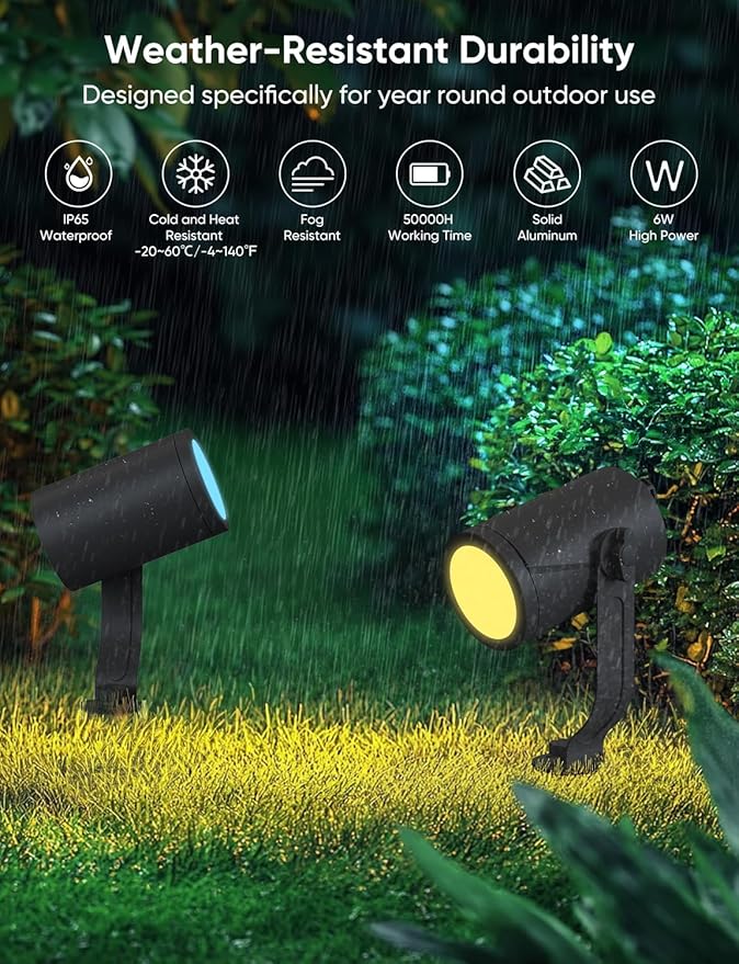 APPECK Smart Landscape Lighting Kit 36W, RGBCW Smart Landscape Lights 6 Pack