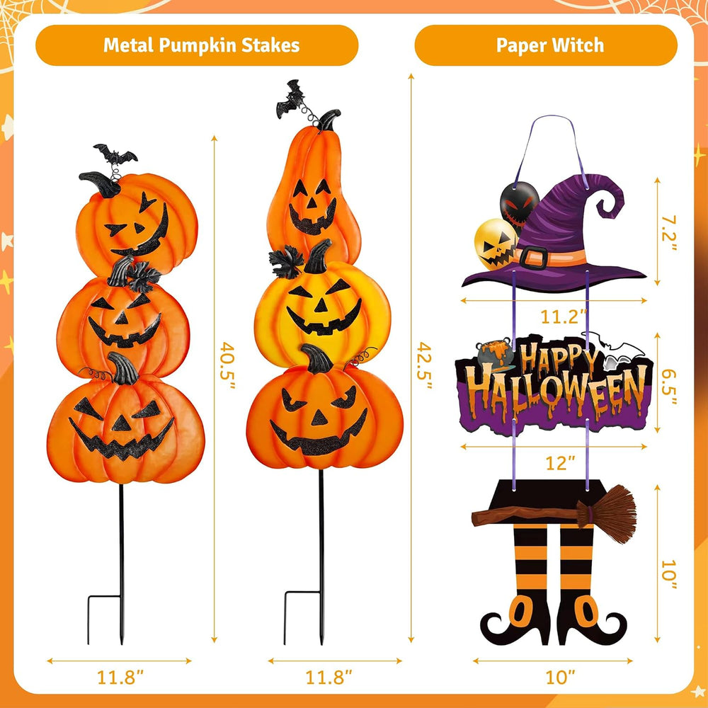 Halloween Metal Pumpkin Yard Stakes, Detachable and Stackable Pumpkin Signs G...