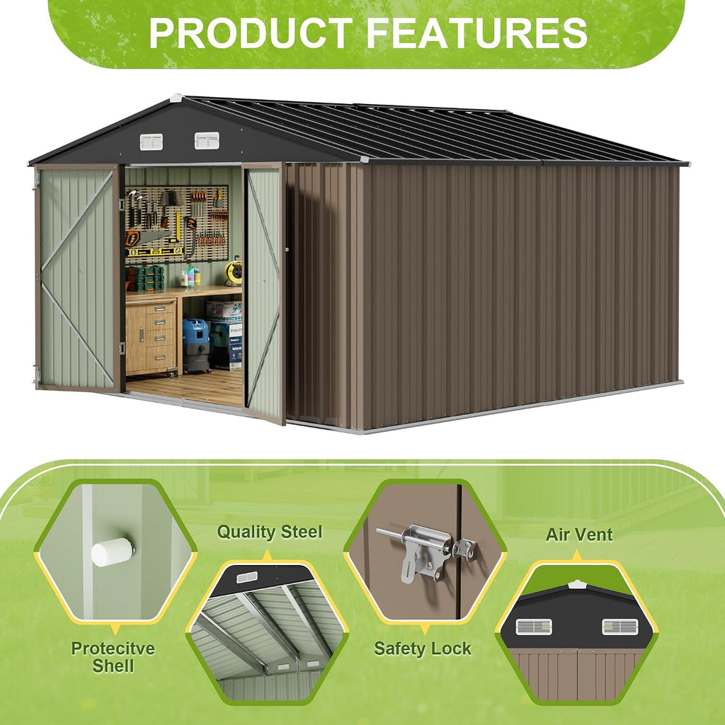 jummico 10 x 8 ft outdoor storage shed, side view