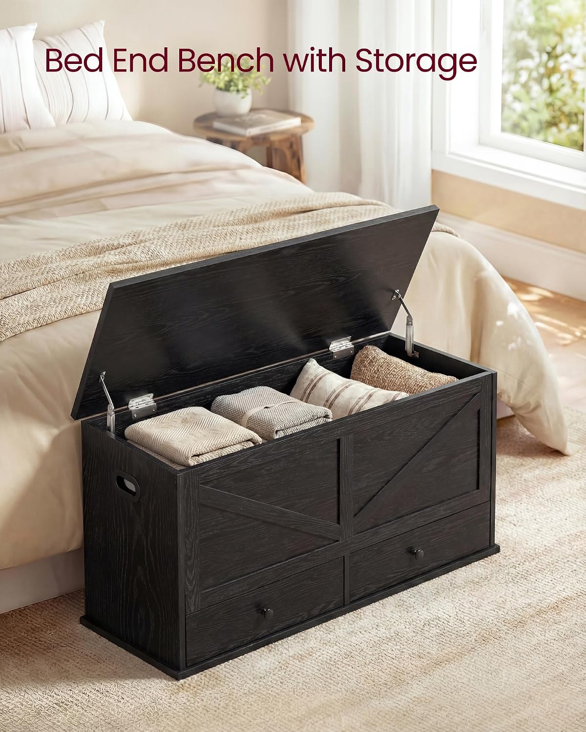 vasagle storage chest with 2 fabric drawers, 15.7, side view