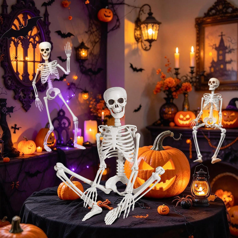 LCZTN 3 Pack 36in Halloween Skeletons,5 Pack 30x72in Black Creepy Cloth,300 s...