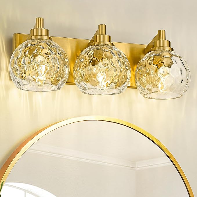 METWET Bathroom Light Fixtures Over Mirror, 3-Light Brushed Gold Vanity Light