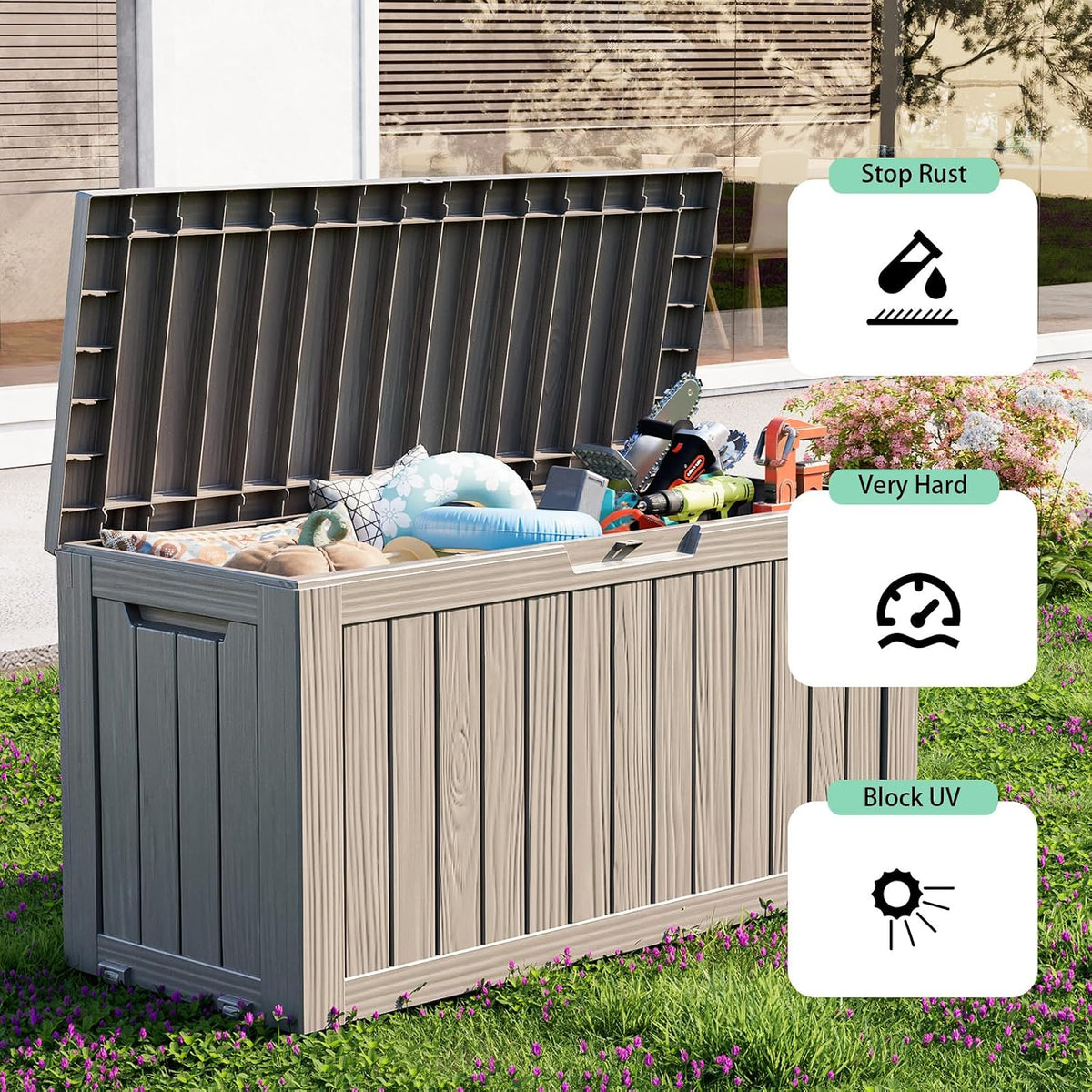 easyup 85 gallon deck box small deck box, side view