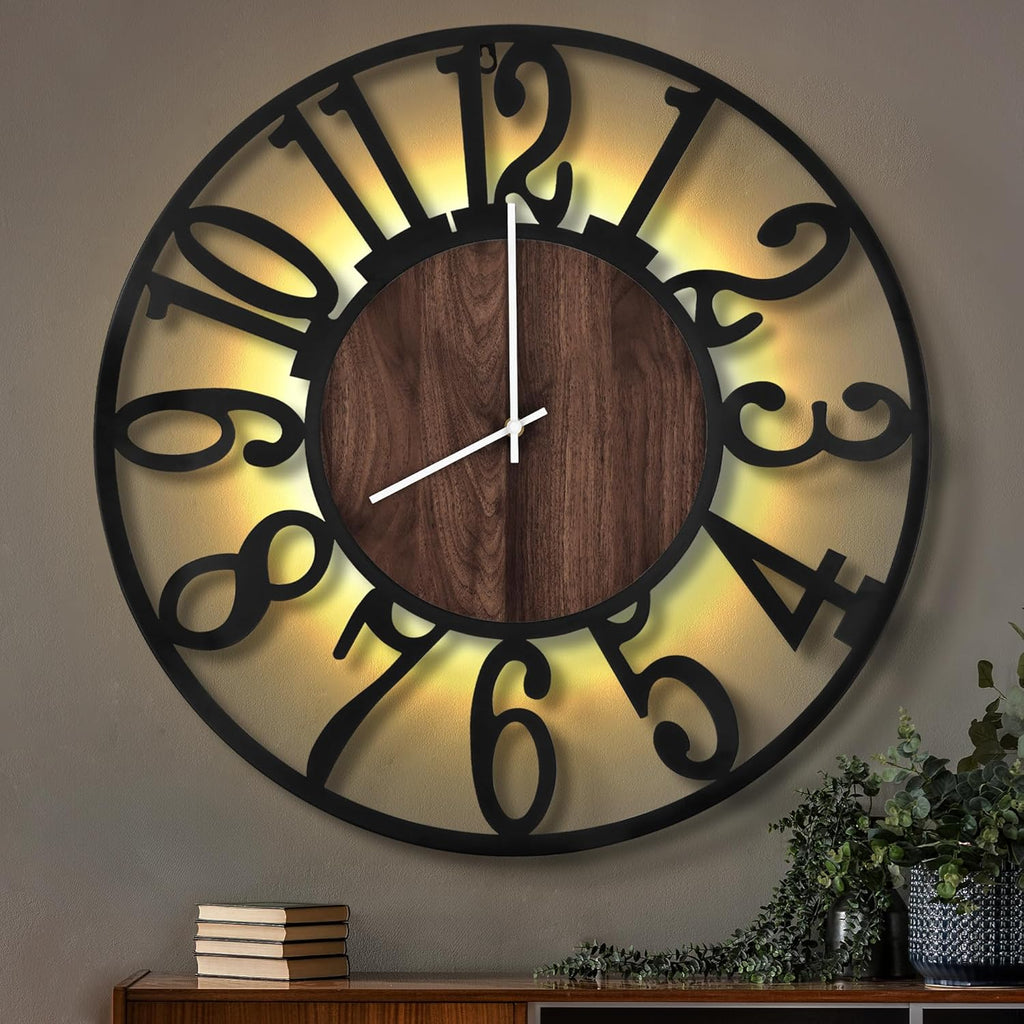 LEIKE Large Wall Clocks with Night Light Battery Operated, Silent Non Ticking
