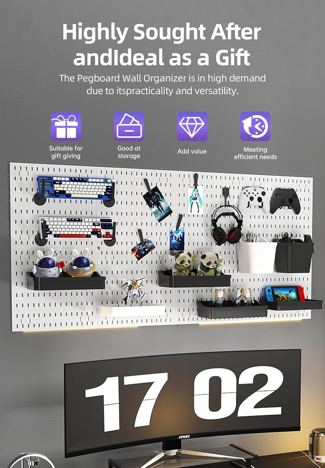 Pegboard Wall Organizer Kit, Modular Storage System, Black