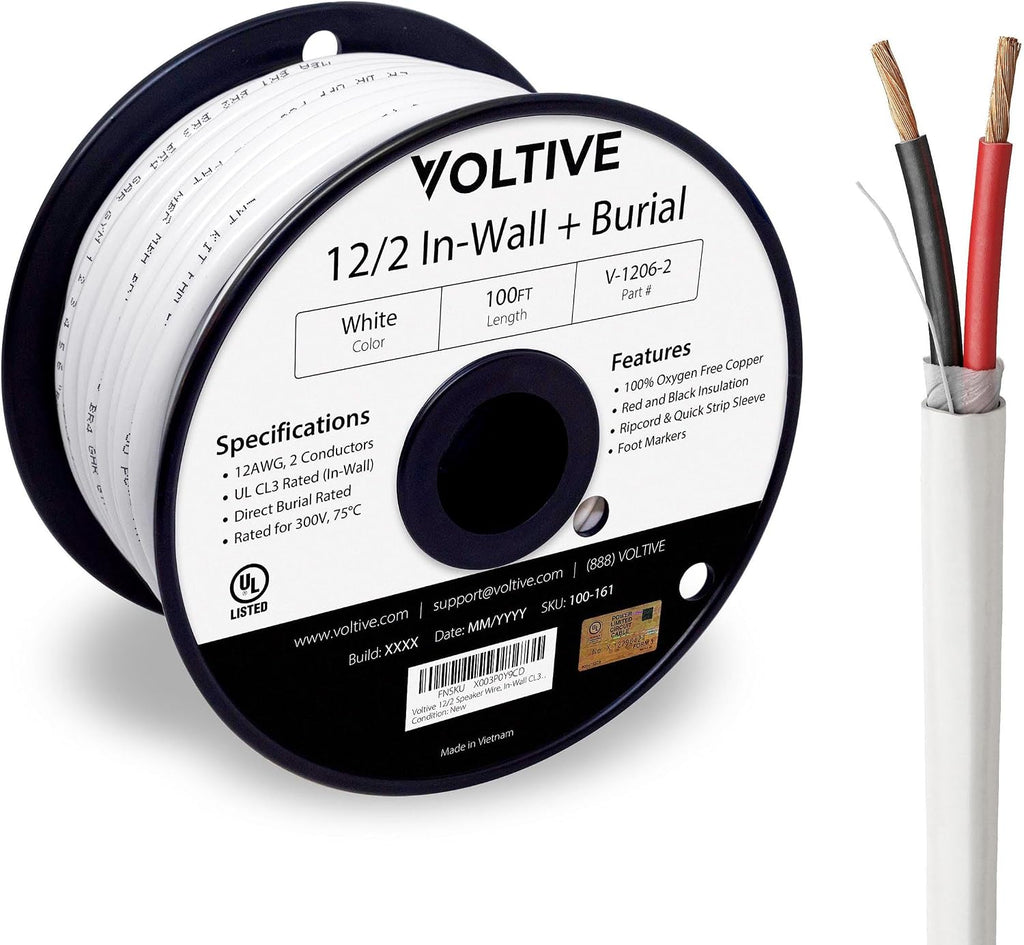 Voltive 12/2 Speaker Wire, in-Wall CL3 & Direct Burial, 100ft