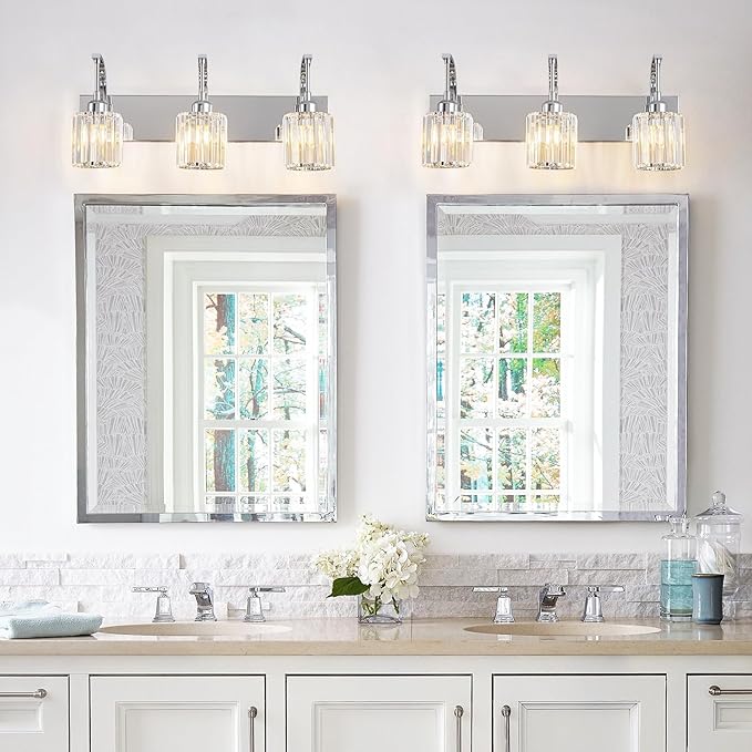 FDPBY 3-Light Crystal Vanity Light, Modern Chrome Bathroom Wall Sconce
